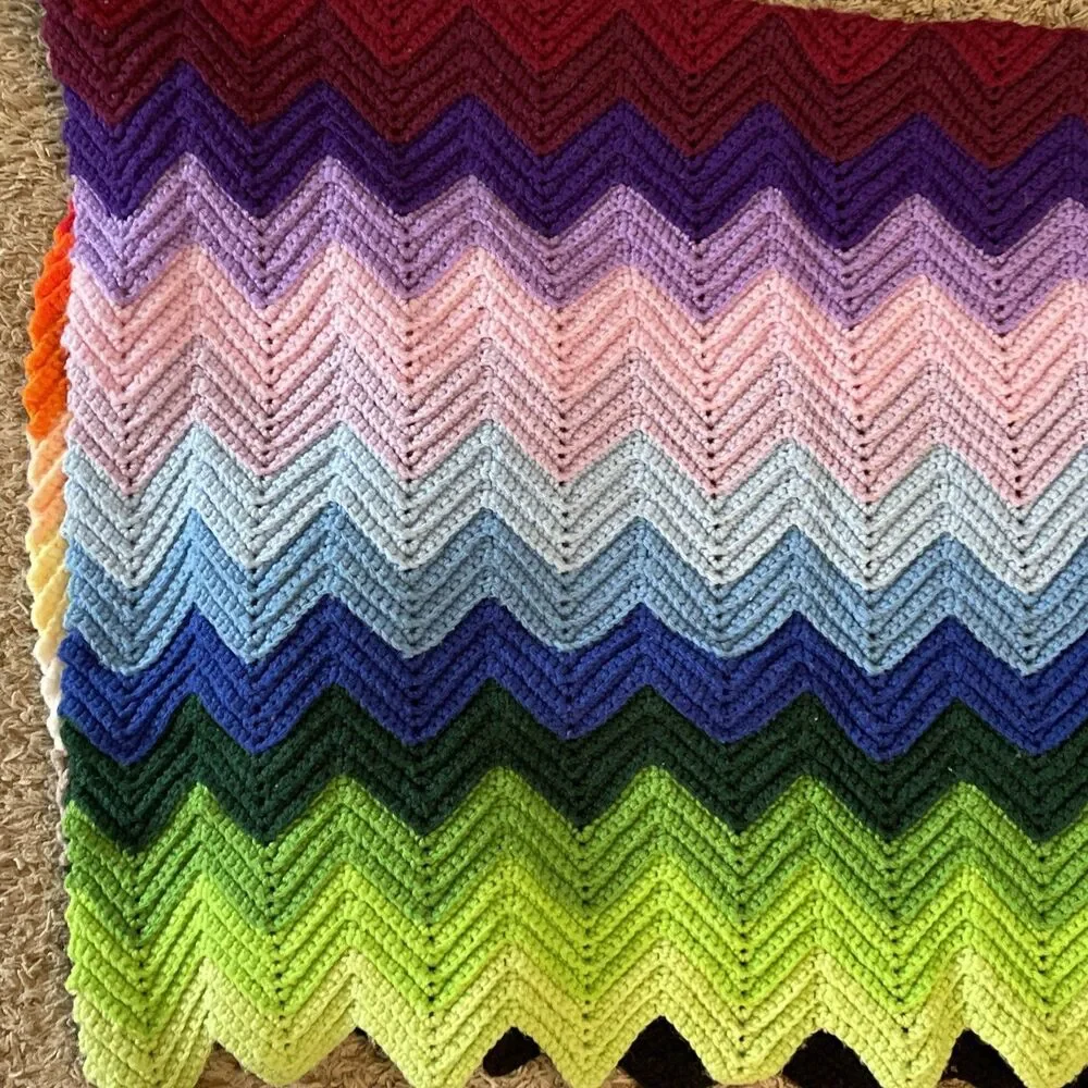 Crocheted Blanket Handmade Throw Blanket Multicolor Lap Blanket 56 x 38